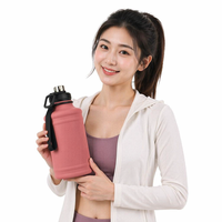 Bouteille d'eau sportive écologique en acier inoxydable de 2,2 L, non isolée, anti-fuite, avec poignée de transport, ouverture large, bouteille à boire directement