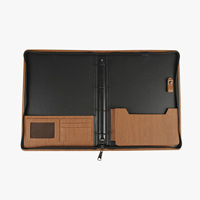 Carpeta de Cuero Suave con Cremallera y Diseño de Madera Natural para Documentos de Viaje, Tamaño A4