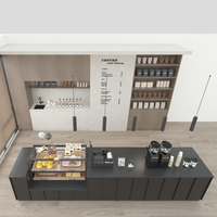 Comptoir de bar commercial moderne et simple en forme de I avec panneau composite et rangement dissimulé pour café