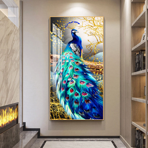 Paon Art cristal porcelaine peinture murale décorative pour la maison hôtel décoratif abstrait mur Art encadré animaux peintures - Product Image 2