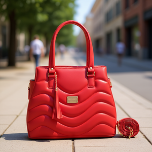 Bolso de Mano Ondulado Acolchado Rojo para Mujer Fana Alissa M3771, Dos Asas, Cierre de Cremallera, Forma de Almohada, Elegante, para Uso Diario - Product Image 2