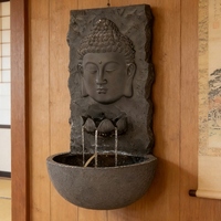 Fuente de Agua Eléctrica Portátil de Resina de Fibra de Vidrio con Diseño de Buda, Cascada Rectangular para Colgar en la Pared, para Uso en Interiores/Exteriores