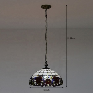 LongHuiJing 16-Inch Tiffany-Style 2-Light Victorian Stained Glass Pendant Light for Kitchen - Product Image 1