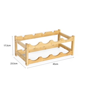 Range-bouteilles autoportant en bambou à 2 niveaux pour 8 bouteilles, support de comptoir, étagère de rangement pour cuisine, bar, garde-manger - Product Image 6