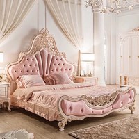 Lit double de luxe léger, style européen, en bois massif, sculpté or, rose princesse, pour chambre principale, lit de mariage, nouvelle collection, sur mesure, pour toute la maison