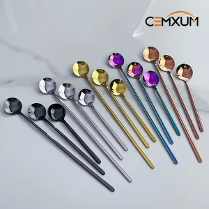 Plated Black Camping Long Handles Tea Dessert Coffee Spoon Silverware Stainless Steel High Quality Small Metal Brass Gold Party