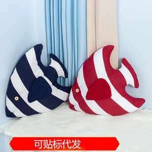 Cute Fish Shaped Throw Pillows Striped Cotton Cover Washable Decorative <b>Cushions</b> <b>For</b> Home Ocean Blue And Red - Product Image 5