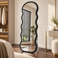 Miroir mural décoratif moderne sur pied, pleine longueur, avec base en bois ondulée, autoportant ou à poser, long miroir de salle de bain