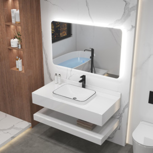 <span class=keywords><strong>Meuble</strong></span>-lavabo mural <span class=keywords><strong>de</strong></span> luxe <span class=keywords><strong>haut</strong></span> <span class=keywords><strong>de</strong></span> <span class=keywords><strong>gamme</strong></span> sur mesure pour hôtel, 32 po x 40 po, avec motif noir incurvé, pour projet commercial - Product Image 4