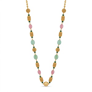 Collar Mala Antiguo de Plata 925 con Cuentas de Piedras Preciosas en Tonos Pastel, Cadena Larga Tradicional, Joyería Étnica para Mujer - Product Image 1