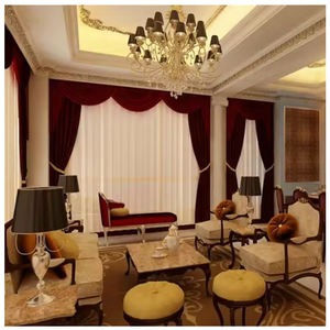 Tenda Rossa Moderna di Lusso per Hotel e Casa con Pieghe Ondulate, Oscurante in Velluto con Mantovana per Sale di Hotel di Lusso - Product Image 1