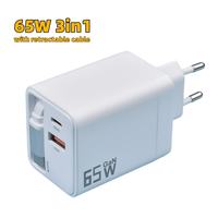Carga súper rápida PD 65W USB tipo C adaptador Cable retráctil enchufe de la UE para iPhone para teléfonos móviles Samsung portátil PD 3,0
