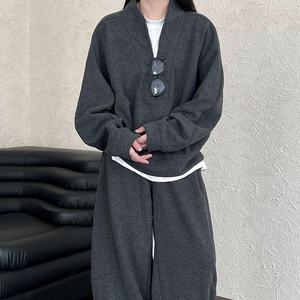 Conjunto Casual de Dos Piezas para Mujer, Sudadera Holgada Estilo Old Money con Textura Cepillada + Pantalones Scimitar, Otoño/Invierno - Product Image 1