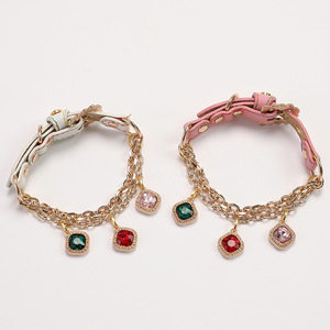 Collar moderno de lujo para perros pequeños, resistente al agua, PU con hebilla de diamante y cintas sólidas, collar decorativo rosa, Correa - Product Image 3