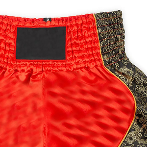 Pantalones Cortos de Muay Thai Unisex Rojos y Negros de Satén con Bordado de Dragón Dorado, Pantalones de Entrenamiento de Kickboxing, Equipo de Combate - Product Image 6