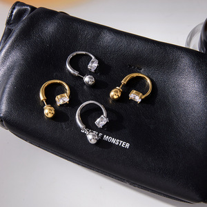 <b>Cuff</b> <b>Earrings</b> 18K Gold Stainless Steel Zircon Elliptical Ring Geometric Design Claw Setting Gift Jewelry - Product Image 4