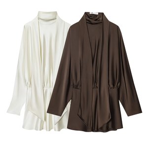 PB&ZA <span class=keywords><strong>Ropa</strong></span> de Mujer Elegante y a la Moda Estilo Europeo y Americano 2025 con Bufanda de Satén de Seda y Vestido Corto - Product Image 1