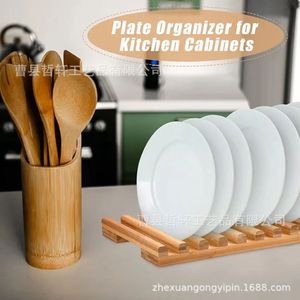 Bamboo <b>Plate</b> Organizer For Kitchen Cabinets With Quick Dry Feature - Product Image 1