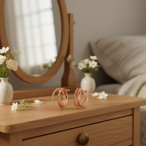 Orecchini Amoie in oro rosa con zirconi incastonati a canale, gioielli alla moda da donna E2797 - Product Image 2