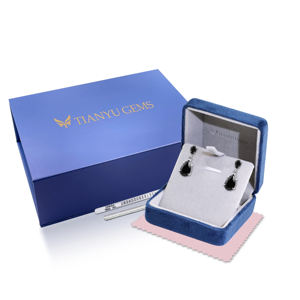 Boucles d'oreilles pendantes en argent sterling plaqué or 18 carats, style classique et minimaliste, avec moissanite noire taille poire, Tianyu Gems - Product Image 6