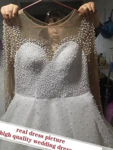 Vestidos de Novia de Gala con Perlas y Cuentas, 2024, Arabia Saudita, Cuello Transparente, Mangas Largas, Vestidos de Novia - Product Image 3