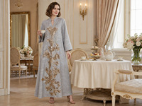 Abaya Dubaï en polyester, tissu texturé subtil avec broderie florale 3D en sequins, vêtements islamiques pour mariage, Eid, occasions formelles