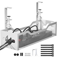 Bandeja Organizadora de Cables Metálica Blanca LKD de Fácil Instalación, Soporte para Escritorio/Mesa con Abrazadera, para Tiras de Alimentación y Cables, Sin Perforación, Estante de Almacenamiento