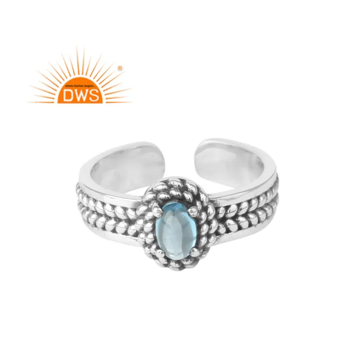 Attractive Indian Blue Topaz Ring Gemstone Jewelry Supplier Handmade 925 Sterling Silver Ring Antique Rings Vintage Collection