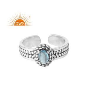 Atractivo anillo de Topacio Azul indio proveedor de joyas de piedras preciosas hecho a mano anillo de Plata de Ley 925 anillos antiguos colección Vintage - Product Image 1