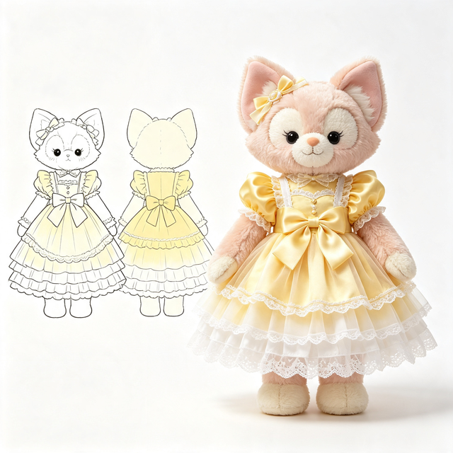 Custom Lolita Plush Doll ClothesHandmade Lace Ruffle Doll Outfit, Sketch Customized Doll Dress for Stuffed Animals OEM Wholesale