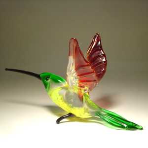 Figura de Colibrí de Vidrio Hecha a Mano, Alas Verdes, Amarillas y Rojas, Decoración Art Deco para el Hogar, Adorno de Mesa para Sala de Estar, de Rajasthan - Product Image 5