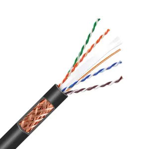 شبكة SFTP Cat6 السوداء الصلبة عارية cat6e النحاس في الهواء الطلق vcpe 1000ft درع pwm 23 AWG شبكة خشبية بكرة