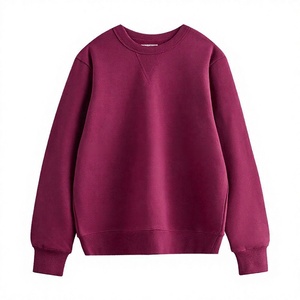 เสื้อสเวตเชิ้ตคอกลมสีเบอร์กันดีสำหรับผู้หญิง แขนยาว ผ้าถักเนื้อฝ้าย สีพื้น ใส่สบาย ระบายอากาศได้ดี ทรงปกติ เหมาะสำหรับใส่ในฤดูใบไม้ร่วง - Product Image 1