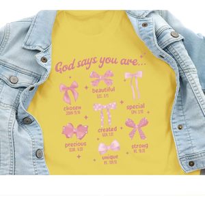 เสื้อยืดลายโบว์น่ารักสำหรับเด็กผู้หญิง เสื้อยืดลายกราฟิกคริสเตียน เสื้อยืดพระเยซูสำหรับเด็ก เสื้อยืดข้อพระคัมภีร์สร้างแรงบันดาลใจ เสื้อยืดศาสนาสำหรับผู้หญิง 100% - Product Image 5