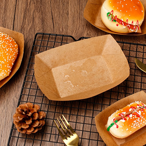 Wholesale Food Grade <b>Kraft</b> Paper Boat Tray Disposable Oil Proof Paper Food Boat <b>Box</b> for Hot Dog Burger Fries Snacks Custom Logo - Product Image 4