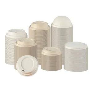 Compostable şeker kamışı kağıt hamuru kalıplı tek kullanımlık kahve fincanı kapak kapakları içecek ambalajı için