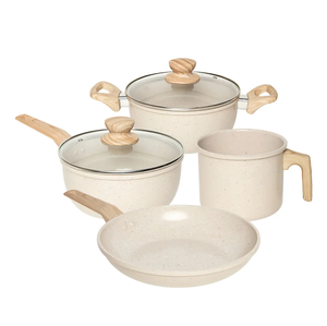 Offre Spéciale : Batterie de Cuisine 6 Pièces en Céramique Antiadhésive avec Poignées en Bois et Couvercles en Verre pour Cuisinières à Gaz et à Induction – Design Moderne - Product Image 1