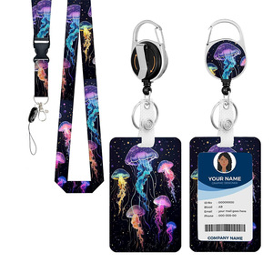Cross-border colorful jellyfish retractable scroll heavy-duty badge ID card holder <b>for</b> teachers, students, and office <b>key</b> cards - Product Image 1