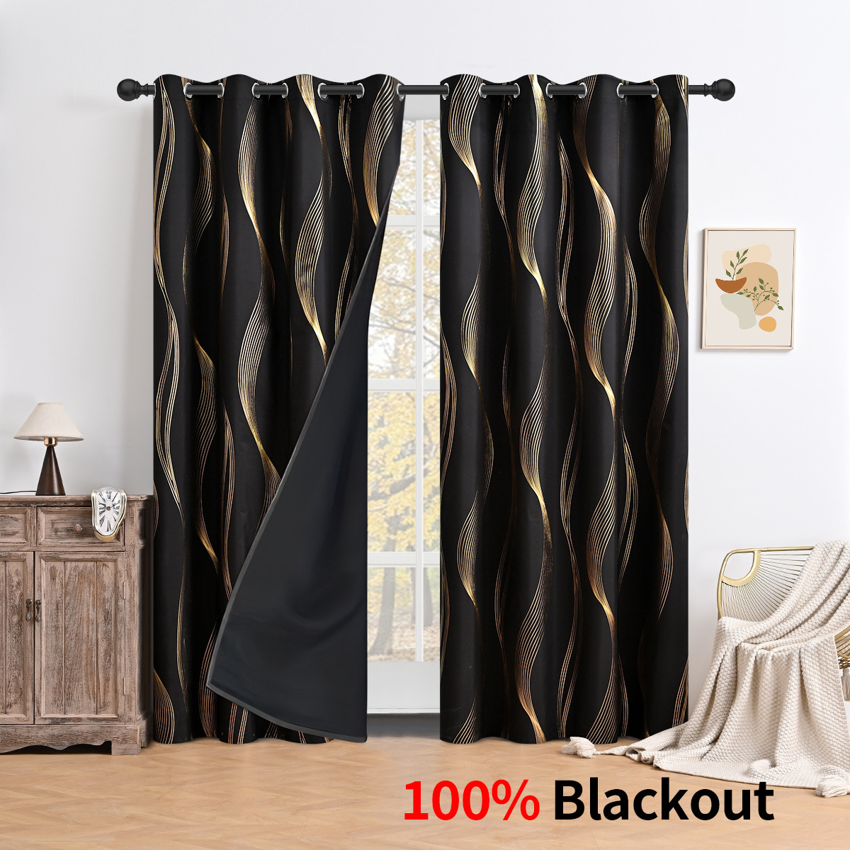 Bronzing wave punch-black 100% blackout
