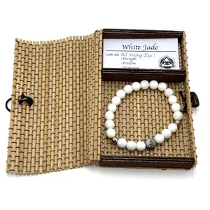 Упакован в бамбуковую коробку, браслет с драгоценными камнями 8 мм из нержавеющей стали