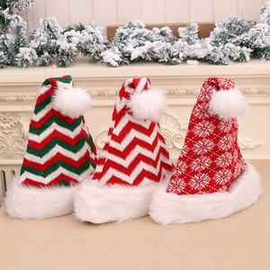 Chapeau de Père Noël, chapeau de Père Noël pour adulte, chapeau de Père Noël haut de gamme en laine tricotée longue et pelucheuse à rayures avec de grands pompons, couvre-chef. - Product Image 2