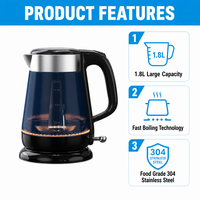 Bouilloire Électrique Sans Fil en Verre Borosilicate, Arrêt Automatique, Anti-Ébullition à Sec, Portable, Ébullition Rapide, 1,8 L, Pour Hôtels