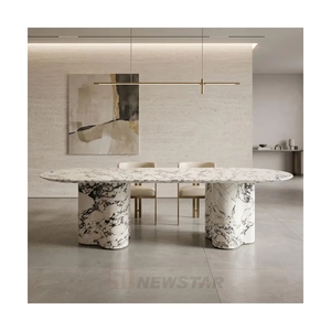 Modern Streamline Natural Marble <b>Table</b> Flat Overall Design Household <b>Dining</b> Room Interior - Product Image 1