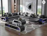 Modernes Weißes Echtleder-Ecksofa-Set mit LED-Beleuchtung für das Wohnzimmer
