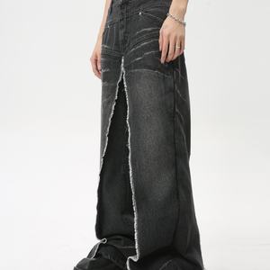 กางเกงยีนส์ทรงตรงสไตล์ฮิปฮอปวินเทจสำหรับผู้ชาย รุ่น Y2K สตรีท ระบายอากาศได้ดี ผ้ายีนส์ฟอกสี แต่งลายปะติด สำหรับฤดูใบไม้ผลิและฤดูใบไม้ร่วง - Product Image 6