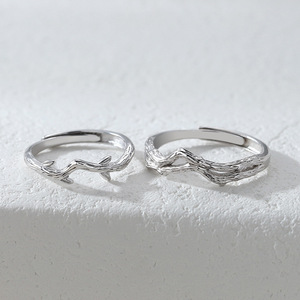 Lianlizhi Couple <b>Rings</b> Plant Design <b>Silver</b> Tone Unisex Jewelry Gift Set QL-041 - Product Image 3