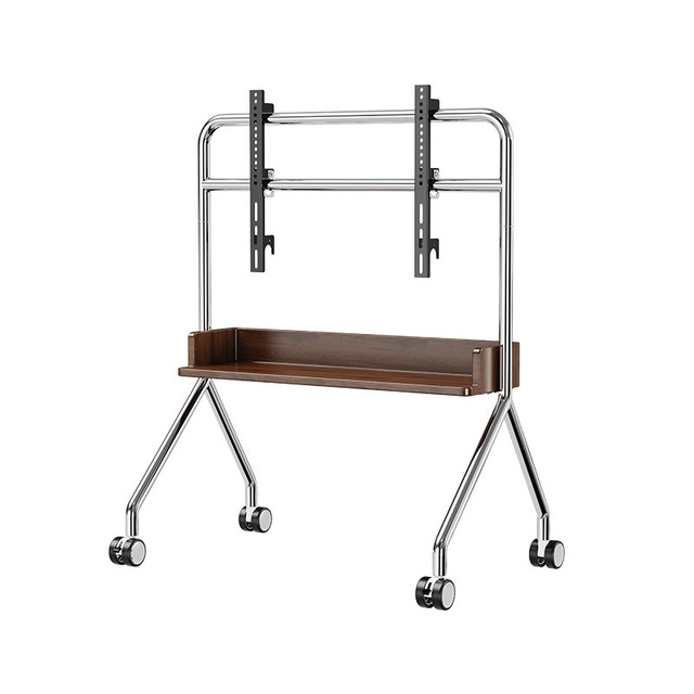 Movable Solid Wood & Stainless Steel TV Stand Storage Shelf Modern Design for Living Room Entry Floor-standing Wall Mount Option