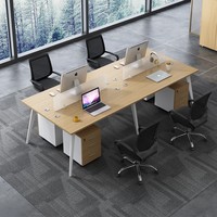 Bureau de travail modulaire ouvert moderne pour 4 personnes, panneau en fer, pieds en bois, fonction extensible, mobilier de bureau commercial