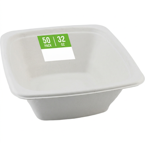 Biodegradable 16oz Square Sugarcane Bagasse Disposable Salad <b>Bowl</b> <b>with</b> Clear <b>Lid</b> Microwave Safe for Party Use - Product Image 1