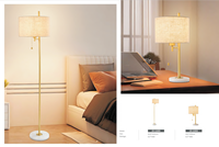 Lámparas de Pie LED Modernas OEM con Base E27, Pantalla de Tela Metálica Dorada, Luz Blanca Cálida Suave, Decoración para Sala de Estar de Hotel